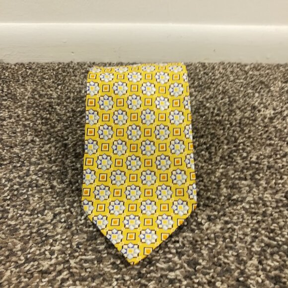 Ermenegildo Zegna Neck Tie Silk Floral Yellow Blue 59L 3.75W